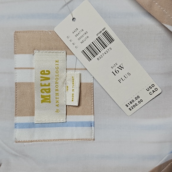 NWT 16W Anthropologie Maeve Asymmetrical Wrap Shirt Dress Neutral Striped Collar - Picture 9 of 10